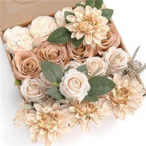 Artificial Flowers Combo Box Set Gradient Color Flower Leaf w/ Stems Wedding DIY